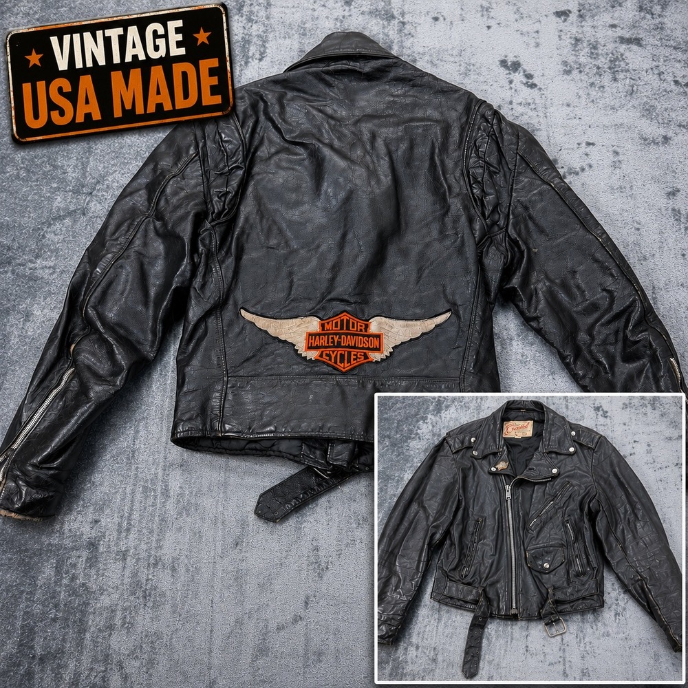 Vintage Harley Davidson Leather Motorcycle Jacket USA Made TALON Zip Excelled 38